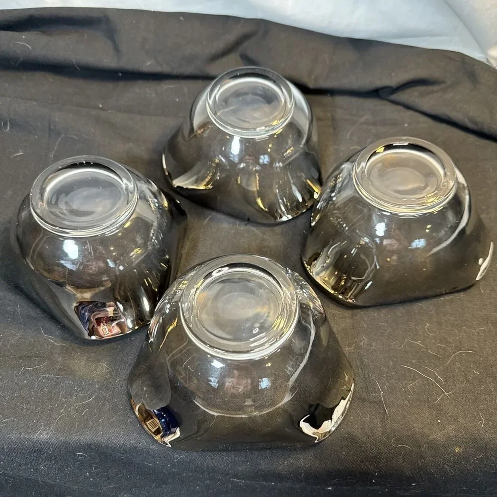 Vintage MCM‎ Silver Fade Glass Bowls (4) Serving Salad Bowl Retro 70's Tableware